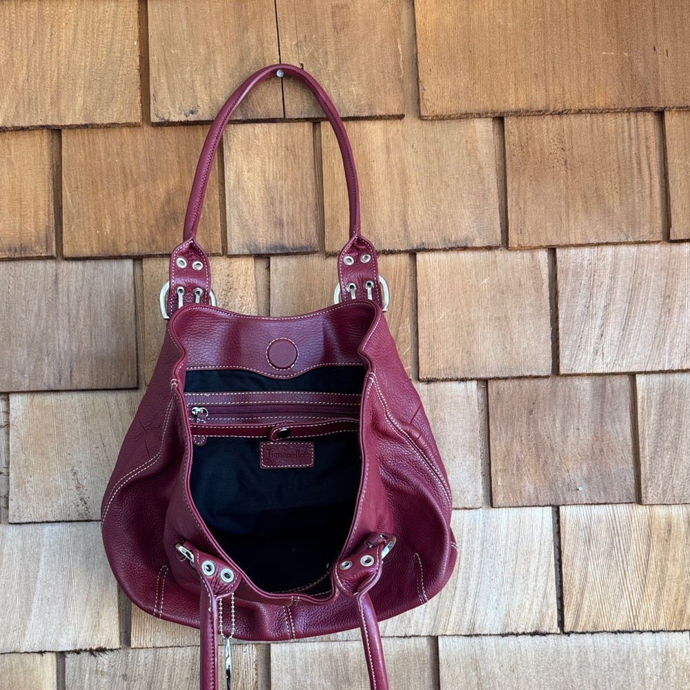 Tignanello Burgundy Leather Shoulder Tote with Silver Hardware - Picture 5 of 8